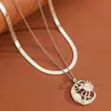Colar Pingente Disco Sol e Lua Moda Joia Transfronteiriça Europeia e Americana Corrente de Clavícula Multicamadas Personalizada Feminina