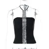 Ropa de verano nueva para mujer transfronteriza europea y americana 2026, top tube sexy de cuello halter con adornos de lentejuelas, top ajustado