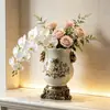 Vaso Cerámico Retro Americano de Alta Gama Personalizado de Fábrica Nuevo Estilo Chino Porcelana Azul y Blanca Sala de Estar Arreglo Floral de Alta Gama Europeo Transfronterizo