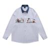 Camisa de manga comprida listrada estilo americano retrô contraste cor diversão bordado design masculino primavera solto all-match casal camisa