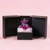 Regalo de San Valentín Collar de Proyección Joyería Caja de Regalo Oso Enamorado Rosa Puerta Doble Rosa Flor Eterna Hecho a Mano