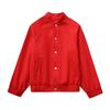 Aliexpress Roupas Femininas Vermelhas Estilo Europeu e Americano Transfronteiriças, Jaqueta Baseball de Lã Cor Sólida Estilo Europeu e Americano Nova Primavera e Outono, Casaco de Primavera e Outono