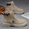 Botas Martin Masculinas de Tamanho Grande para Cruzamento de Fronteiras, Botas Amarelas Retrô de Cano Alto Estilo Britânico, Botas de Trabalho com Solado Grosso que Aumentam a Altura