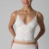 Camisola Triangular de Estampado Negro Encaje Negro Floral Cuello en V Sexy