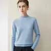Suéter Suave y Amigable con la Piel Bai Cai Rong 100% Cachemira Pura para Mujer, Cuello Semi Alto, Color Sólido, Tejido Cálido, Versátil Capa Base Holgada