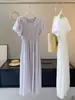 Vestido rodado de gola redonda com mangas bufantes de estilo delicado para mulheres, novo modelo de verão com pregas texturizadas, acinturado, emagrecedor, de manga curta, longo, estilo fada