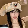 Boina de Orelha de Coelho para Mulheres, Versátil para Passeios de Verão, Estilo Desenho Animado Japonês Fofo, Chapéu Octogonal Emagrecedor