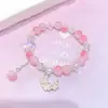 Nuevo Pulsera de Cristal Color Crema para Mujer, Joyería Versátil Estilo Ins Primavera y Verano, Pulsera de Vidrio Flor y Luna al por Mayor