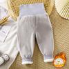 Pantalones cálidos para bebé niño/niña con forro polar, pantalones gruesos para niños, ropa interior, pantalones de cintura alta para la barriga, pantalones básicos para bebé, pantalones de invierno