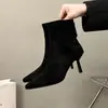 Botines de Tobillo de Punta Fina Estilo Europeo Nuevos Otoño/Invierno 2026 Botas Adelgazantes para Mujer Tacones Altos Gamuza Cierre Trasero Tallas Grandes Botas para Mujer