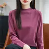 Suéter de punto para mujer de algodón puro, cuello medio alto, manga larga, suave y amigable con la piel, corte ajustado, capa base básica para primavera y otoño