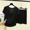 Conjunto de Shorts de Manga Corta de Modal para Mujer Verano Holgado Delgado Ropa de Casa Casual Talla Grande Base Conjunto de Dos Piezas