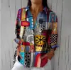2024 Nuevo Otoño Transfronterizo Patrón Estampado Colorblock 3D Camisa Casual Holgada para Mujer Europea y Americana Top con Botones