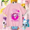 Camiseta Manga Curta Fofa e Adorável para Meninas, Top de Algodão Puro Desenho Animado em Formato de Coração Fofo, Camiseta Básica de Verão para Menininhas