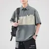 Jaqueta Puxão Masculina Nova Estilo Japonês Secagem Rápida Retalhos Gola Polo Manga Curta Solta Camisa Tendência
