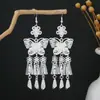 Pendientes Miao Étnicos de Borla Larga Estilo Nuevo, Pendientes Exagerados de Declaración de Moda Estilo Étnico de Plata Miao de Lujo Ligero