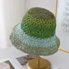 Sombrero de Paja Tejido para Mujer con Gradiente de Color Dopamina, Sombrero Transpirable para Vacaciones en la Costa, Sombrero de Sol para Mostrar la Cara, Sombrero de Pescador Pequeño