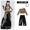 Figurino de dança jazz para meninas, conjunto de roupa de dança cropped com estampa de leopardo para crianças, roupa da moda street dance para desfile infantil, figurino de performance para meninas