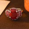 Anillo ovalado de circón microincrustado con diamantes pequeños de venta caliente transfronteriza para mujer, anillo rojo retro, suministro al por mayor de joyería de alta gama