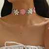 Gargantilla Floral Bordada en 3D para Mujer, Cadena de Cuello de Flores Coloridas Vintage Francesa de Moda, Joyería Decorativa