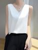 Top Básico Sin Mangas con Cuello Redondo Delantero en V Suelto 2025 Ropa Exterior Ropa de Verano Verano Dos Camisola Chaleco Interior de Seda Helada para Mujer