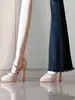 Sandalias color nude de tacón ultra alto para mujer, versátiles para el uso diario, elegantes, cómodas, con tacón grueso, plataforma impermeable y remaches decorativos, con diseño de punta cerrada