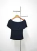 Design de Nicho "Dangyang" Top Justo Elástico de Um Ombro em Cinza Floral Claro/Preto/Roxo