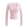 Traje de Chica Caliente para Mujer 2025 Nuevo Dulce Chica Caliente Cuello Cuadrado Encaje Ajustado Manga Larga Camiseta Pantalones Cortos de Cintura Baja Ajustados para Mujer