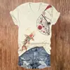 Ropa de mujer transfronteriza, top de diseño casual con cuello en V de manga corta con estampado digital 3D de peces dorados en acuarela, pedido mínimo una pieza