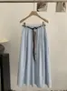 Saia Midi Lisa A-Line de Cintura Alta Semi-Elástica Omalai Estilo Simples Estilo Coreano com Cinto e Lenço 6654