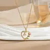 Collar de Corazón de Rosa para Mujer, Joyería que no se decolora, Cadena para Clavícula Versátil, Estilo Ins, Cadena para Clavícula de Nicho de Gama Alta al por Mayor