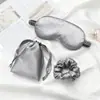 Máscara de Olho de Três Peças Bolsa de Pano Elástico de Cabelo Seda de Imitação Máscara de Olho para Dormir de Viagem Conjunto de Bloqueio de Luz Respirável para Pausa para Almoço Pronto para Venda