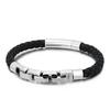 Pulseiras de Aço Inoxidável e Couro Personalizadas Masculinas Tendência Europeia e Americana Estilo Casual Acessórios Pulseira de Cordão de Couro Preto Atacado