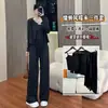 Novo Cardigã Fino de Início de Outono Conjunto de Três Peças de Arroz Glutinoso para Mulheres Tricotado Solto Estilo Preguiçoso Cardigã de Alça Calça de Perna Larga Conjunto de Três Peças