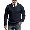 Colección transfronteriza europea y americana otoño/invierno: Camiseta casual de manga larga para hombre, ajuste holgado, tejido jacquard de peso pesado, con cuello en V profundo, adecuada para el trabajo