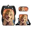 Mochila Escolar de Chainsaw Man de Nueva Cadena Transfronteriza Mochila de Dibujos Animados Set de Tres Piezas Bolsa para Lápices de Poliéster Set de Bolso de Hombro