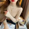 Estilo Ano Novo Malha Slimming Gola Alta Camada Base Top para Mulheres Outono Inverno Roupa Íntima Suéter Top Preto