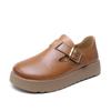Venta de Liquidación de Tallas Agotadas por 99 Yuan: Zapatos de una sola pieza para mujer, punta redonda, con hebilla, corte profundo, de cuero de vaca de primera capa, estilo Birkenstock, suela gruesa, plataforma, para tallas pequeñas.