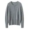Cárdigan rosa de punto trenzado con cuello redondo estilo coreano combinado con un suéter casual con cremallera ajustado nuevo de otoño/invierno 26 para mujer