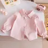 Linda Camisa de Dibujos Animados para Niñas 26 Primavera y Otoño Nueva Elegante Camisa Cardigan para Bebés Estilo Coreano Cuello de Muñeca Top Base