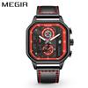 Nuevo reloj cuadrado megir Reloj de cuarzo cronógrafo multifuncional moderno Reloj de hombre de cuero genuino 8106