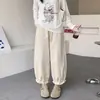 Pantalones bombachos cropped de pierna ancha para mujer, con volantes en el bajo, color marrón, para primavera y otoño, talla grande, para tipos de cuerpo de pera, casual