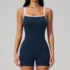 Macacão de Yoga Justo de Peça Única Estilo Novo Transfronteiriço com Decote Quadrado e Costas Abertas, Shorts de Fitness com Alças nos Ombros, Macacão de Yoga para Mulheres 2134