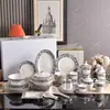 Estilo Europeo Hueso Porcelana Hortensia Azul Azul y Blanco 58 Piezas Olla Sopera Bol Plato para Pescado Bol de Arroz Cuchara para Sopa Plato de Cena Taza de Té Vajilla Fábrica Venta al por Mayor