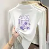 Camiseta térmica para niña con forro de polar, nuevo estilo otoño/invierno, camiseta de manga larga moderna y cálida para niños mayores, con cuello semi-alto