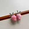 Pendientes de Fresa Rosados Estilo Dulce Cremoso Personalidad Exquisito Strass Lazo Borla Tachuelas Diseño Sensación Accesorios Mujeres