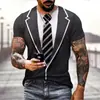 Impresión Digital 3D Moda de Verano Divertida Traje Falso Camiseta con Impresión 3D Camiseta con Pajarita Estilo Calle para Hombre Manga Corta