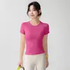 Camiseta Nude Sin Costuras para Pilates Fitness Top de Entrenamiento para Mujer Transpirable Ropa de Yoga Correr Secado Rápido Mangas Cortas Deportivas