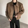Jaqueta curta cleanfit de alta qualidade para primavera masculina, estilo nicho vintage com ombreiras metálicas, casaco de lã com zíper