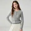 Cárdigan de punto para mujer, mezcla de cachemira y seda, cuello redondo, suéter de botones, diseño de punto trenzado, top de manga larga